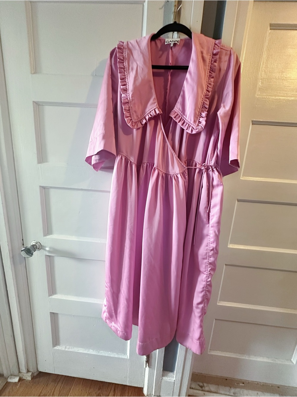 GANNI Pink Ruffle Collar Dress